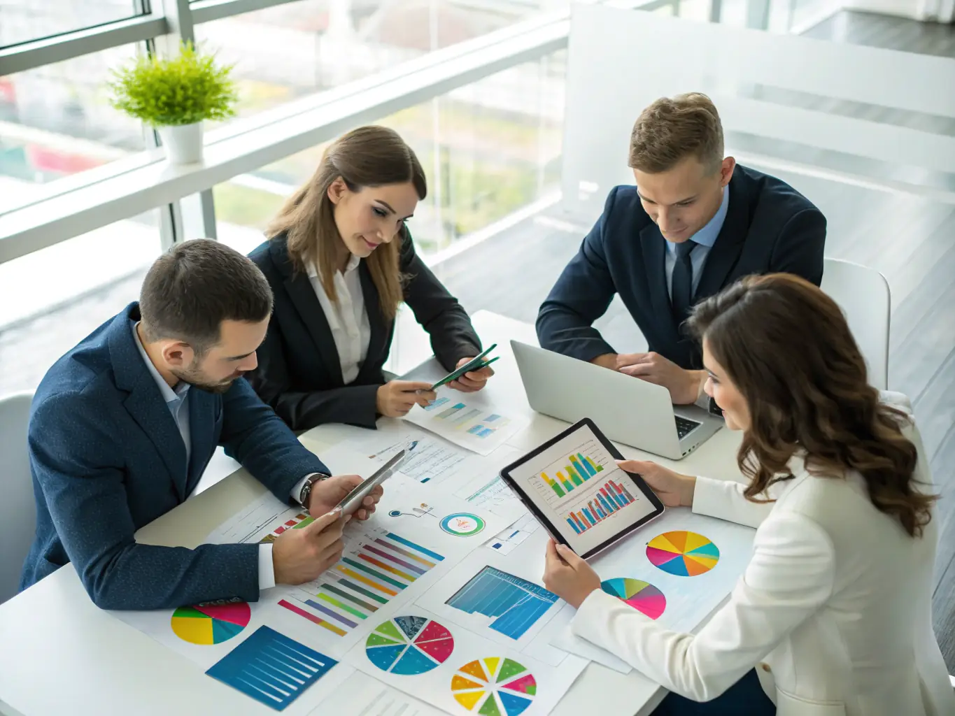 A strategic planning session with executives discussing growth strategies, symbolizing Strategic M&A's Corporate Development Advisory service.