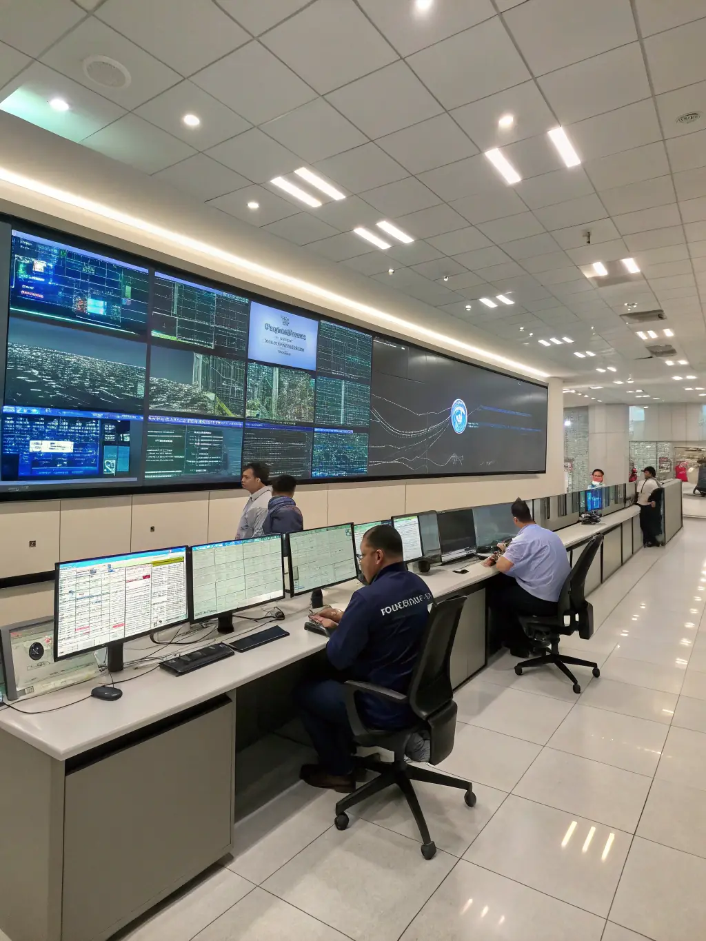 A high-resolution image depicting a modern, efficient power grid control room with operators monitoring real-time data, showcasing seamless operation and advanced technology.